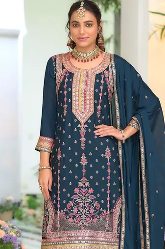 Women Ethnic Motifs Embroidered Regular Mirror Work Kurta with Palazzos & With Dupatta
