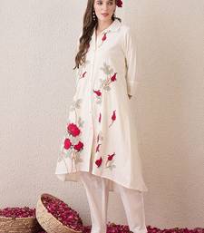 Floral Embroidered Shirt Collar Pure Cotton A-Line Kurta With Trousers