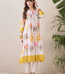 Floral Printed Pleated Round Neck Pure Cotton A-Line Kurta With Trousers