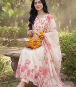 Floral Printed Regular Pure Cotton Kurta with Trousers & With Dupatta