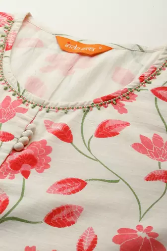 Floral Printed Regular Pure Cotton Kurta with Trousers & With Dupatta