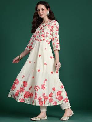Floral Printed Regular Pure Cotton Kurta with Trousers & With Dupatta 5