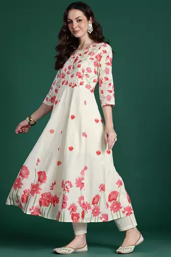 Floral Printed Regular Pure Cotton Kurta with Trousers & With Dupatta