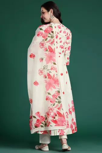 Floral Printed Regular Pure Cotton Kurta with Trousers & With Dupatta
