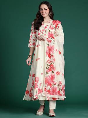Floral Printed Regular Pure Cotton Kurta with Trousers & With Dupatta 7