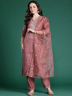 Ethnic Motifs Embroidered Sequinned Kurta with Trousers & With Dupatta 5