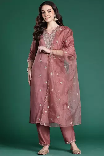Ethnic Motifs Embroidered Sequinned Kurta with Trousers & With Dupatta
