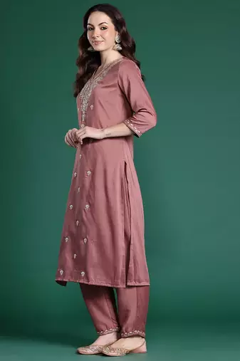 Ethnic Motifs Embroidered Sequinned Kurta with Trousers & With Dupatta