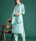 Women Floral Printed Regular Pure Cotton Kurta with Trousers & With Dupatta