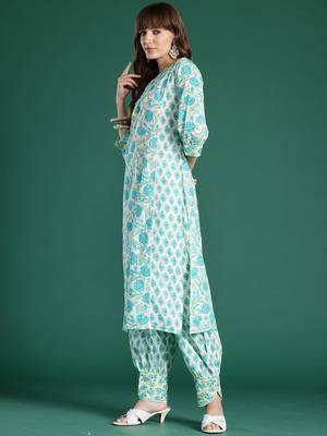 Women Floral Printed Regular Pure Cotton Kurta with Trousers & With Dupatta 3