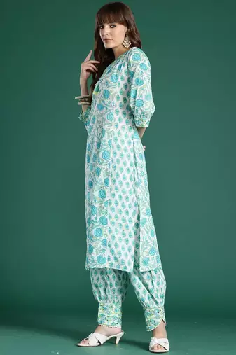 Women Floral Printed Regular Pure Cotton Kurta with Trousers & With Dupatta
