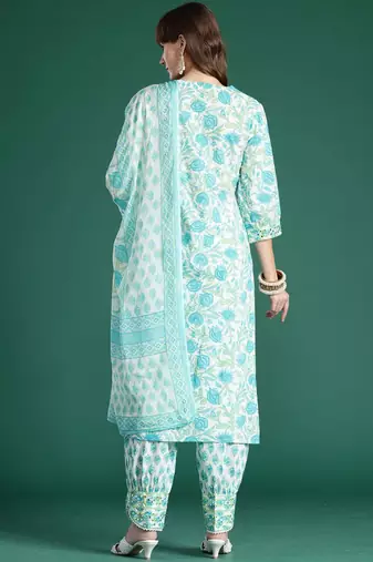 Women Floral Printed Regular Pure Cotton Kurta with Trousers & With Dupatta
