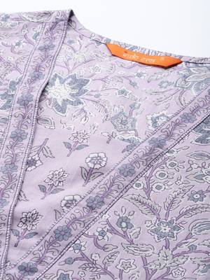 Floral Printed Pleated Pure Cotton Kurta With Trousers & Dupatta 2