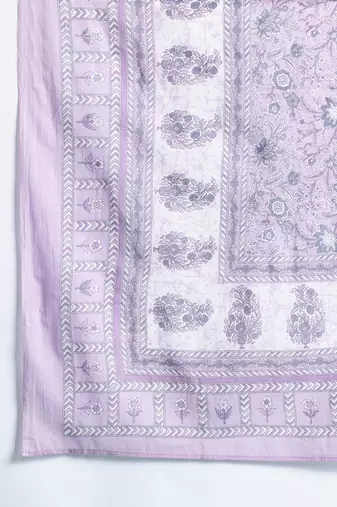 Floral Printed Pleated Pure Cotton Kurta With Trousers & Dupatta