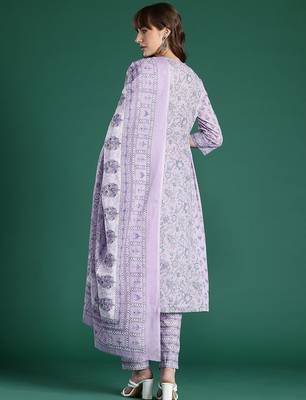 Floral Printed Pleated Pure Cotton Kurta With Trousers & Dupatta 7