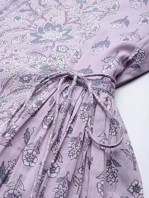 Floral Printed Pleated Pure Cotton Kurta With Trousers & Dupatta 8