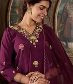 Floral Embroidered Thread Work Kurta With Trousers And Dupatta