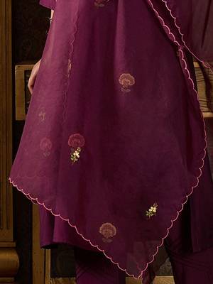 Floral Embroidered Thread Work Kurta With Trousers And Dupatta 5