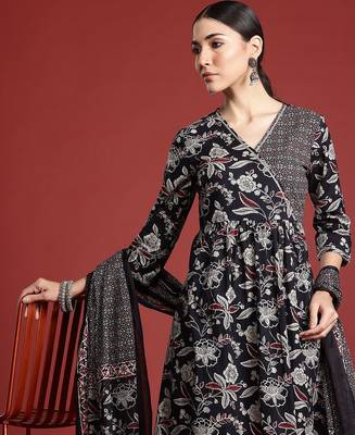 Floral Printed Angrakha Gotta Patti Pure Cotton Kurta Set & Dupatta 1