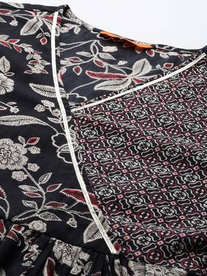 Floral Printed Angrakha Gotta Patti Pure Cotton Kurta Set & Dupatta 2