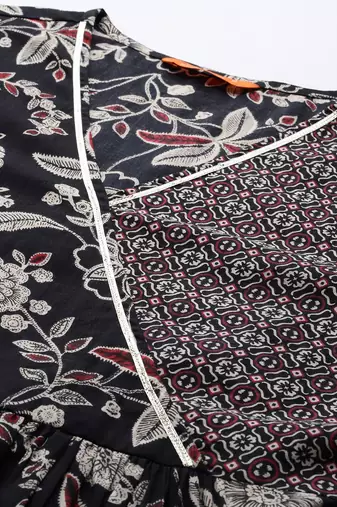 Floral Printed Angrakha Gotta Patti Pure Cotton Kurta Set & Dupatta