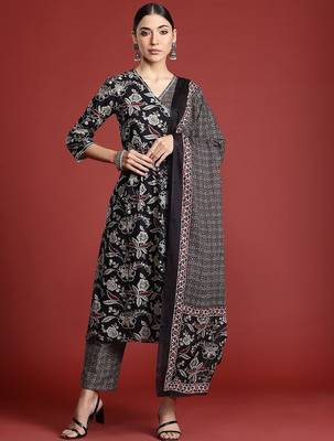 Floral Printed Angrakha Gotta Patti Pure Cotton Kurta Set & Dupatta 6