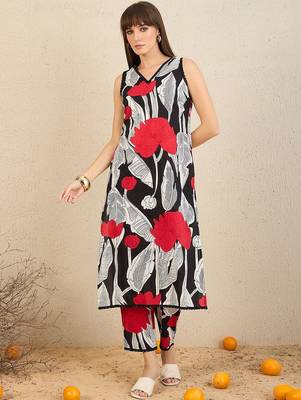 Floral Printed Pure Cotton Straight Kurta With Trousers 3