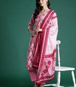 Printed Empire Mirror Work Pure Cotton Kurta With Trousers & Dupatta