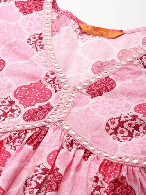 Printed Empire Mirror Work Pure Cotton Kurta With Trousers & Dupatta 2