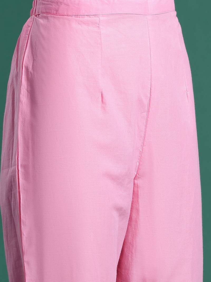 Printed Empire Mirror Work Pure Cotton Kurta With Trousers & Dupatta