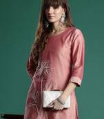 Floral Embroidered Thread Work Kurta with Trousers