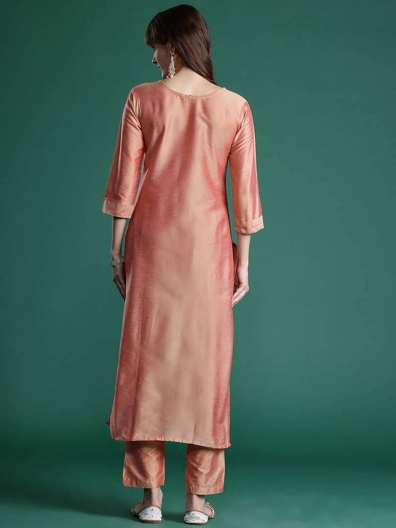 Floral Embroidered Thread Work Kurta with Trousers