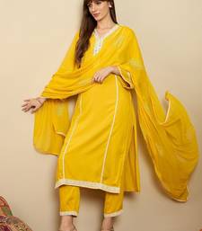 Straight Mirror Work Kurta with Trousers & Dupatta