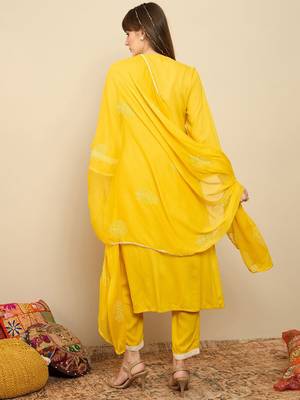 Straight Mirror Work Kurta with Trousers & Dupatta 6