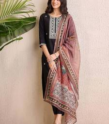 Women Ethnic Motifs Embroidered Regular Liva Kurta with Trousers & With Dupatta