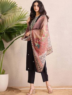 Women Ethnic Motifs Embroidered Regular Liva Kurta with Trousers & With Dupatta 5