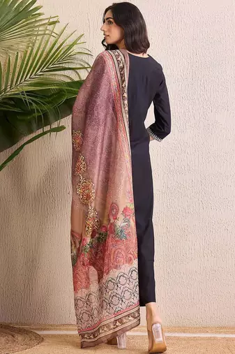 Women Ethnic Motifs Embroidered Regular Liva Kurta with Trousers & With Dupatta