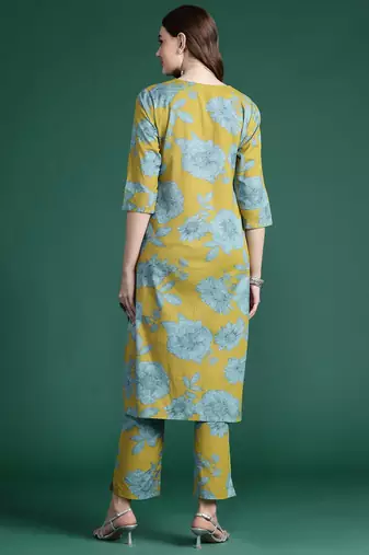Floral Printed Pleated Kurta with Trousers
