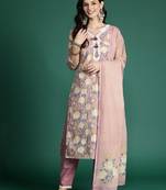 Women Floral Printed Thread Work Pure Cotton Kurta With Trousers & Dupatta
