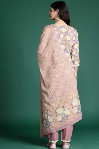 Women Floral Printed Thread Work Pure Cotton Kurta With Trousers & Dupatta
