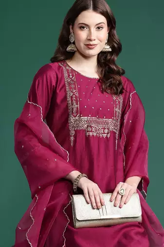 Women Embroidered Straight Kurta Set