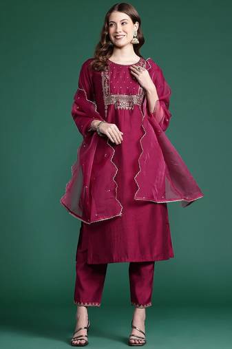 Women Embroidered Straight Kurta Set