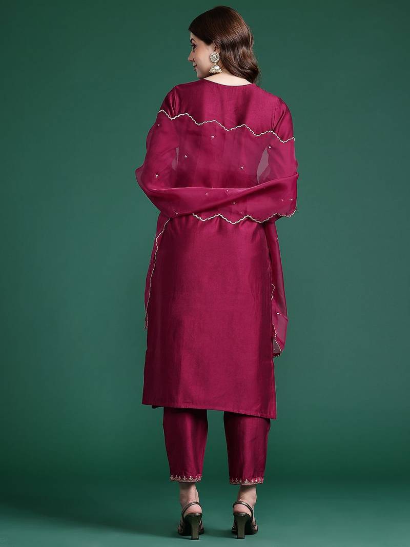 Women Embroidered Straight Kurta Set