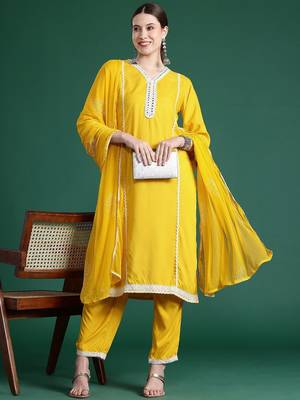 Embroidered Panelled Mirror Work Kurta With Trousers & Dupatta 1