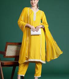 Embroidered Panelled Mirror Work Kurta With Trousers & Dupatta