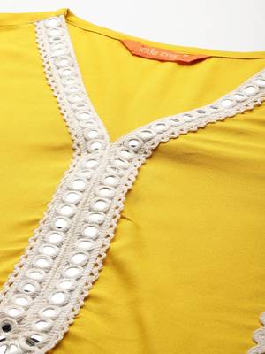 Embroidered Panelled Mirror Work Kurta With Trousers & Dupatta 2