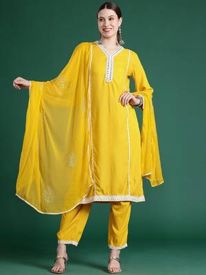 Embroidered Panelled Mirror Work Kurta With Trousers & Dupatta 5