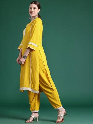 Embroidered Panelled Mirror Work Kurta With Trousers & Dupatta 6