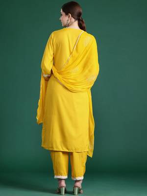 Embroidered Panelled Mirror Work Kurta With Trousers & Dupatta 7