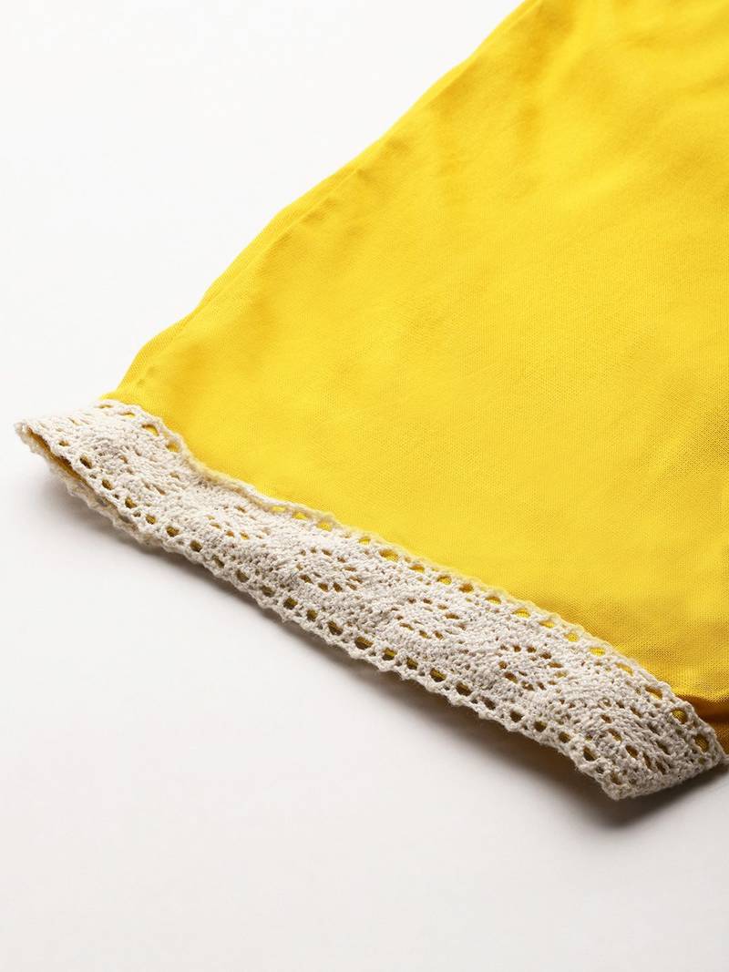 Embroidered Panelled Mirror Work Kurta With Trousers & Dupatta
